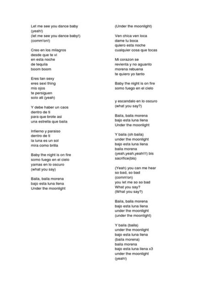 Baila morena lyrics