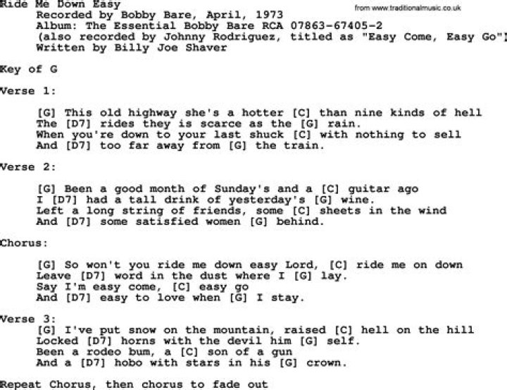 Ride me down easy lyrics