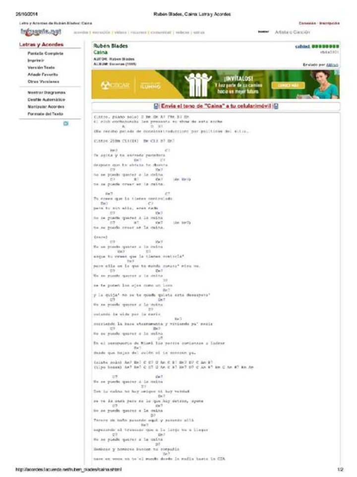 Ruben Blades La Caína Lyrics English Translation